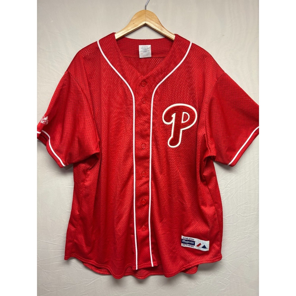 Philadelphia Phillies Majestic Baseball Jersey Mens Red‎ Short Sleeve XL NWOT